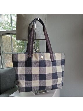 Coach Navy Buffalo Plaid Canvas Tote